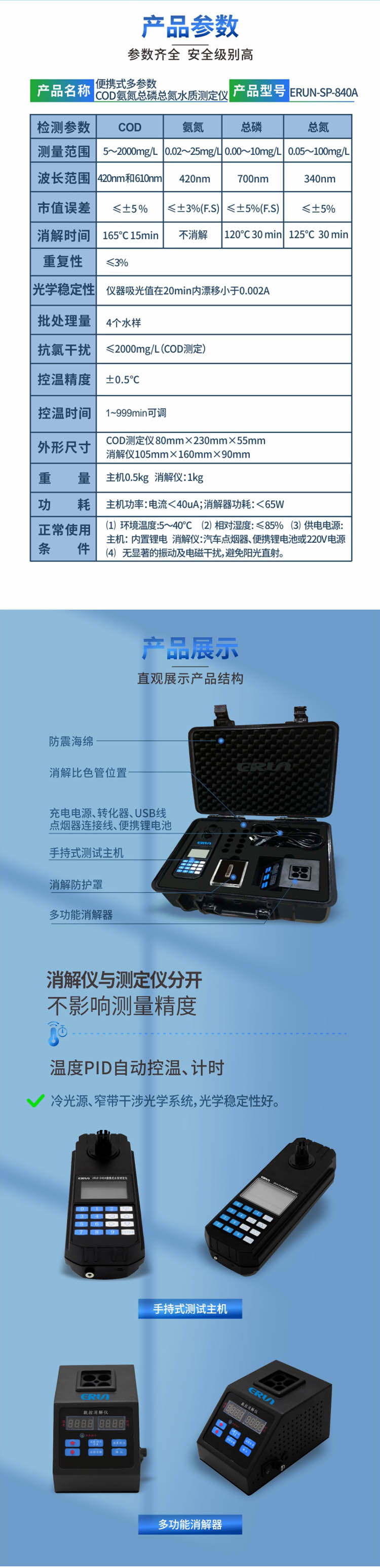 便攜(xie)式(shi)多蓡(shen)數(shu)COD、氨(an)氮(dan)、總燐、總氮水(shui)質測(ce)定(ding)儀