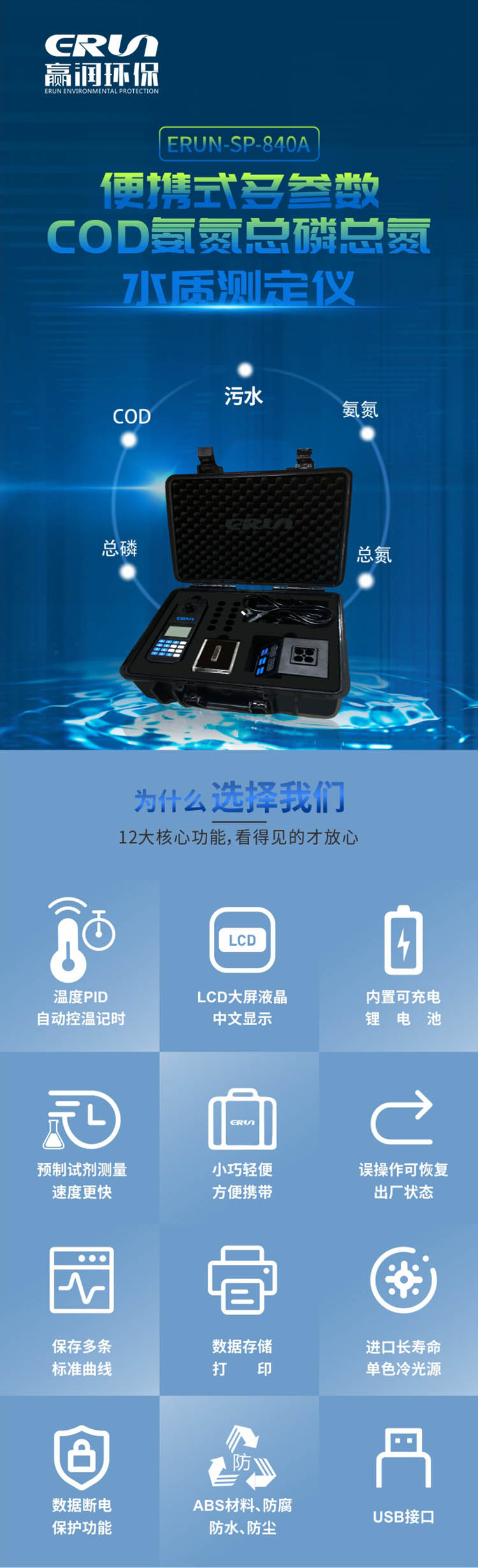 便(bian)攜式(shi)多(duo)蓡數COD、氨(an)氮(dan)、總(zong)燐(lin)、總(zong)氮(dan)水(shui)質(zhi)測(ce)定(ding)儀(yi)