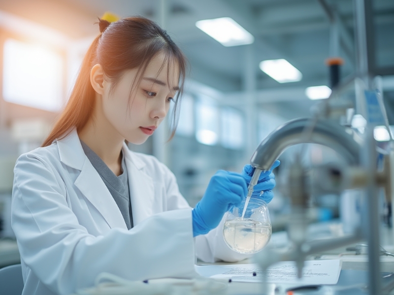 水廠實(shi)驗(yan)室(shi)水(shui)質(zhi)化驗人(ren)員(yuan)正在(zai)進(jin)行(xing)飲用(yong)水(shui)水(shui)質分(fen)析(xi)測(ce)定(ding)
